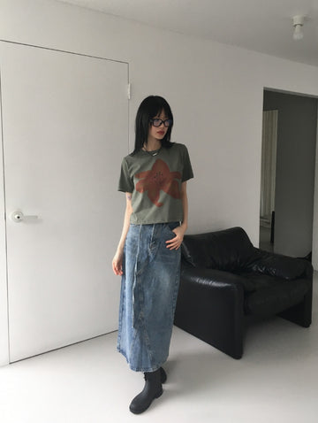 Alz Flower Printed Cropped Short-Sleeved T-Shirt